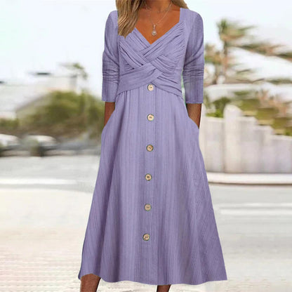 Women's Summer Casual Midi Dress with Half Sleeves | Perfect for Casual Days