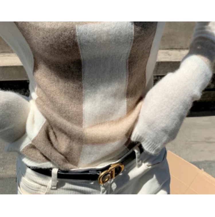 Women's Elegant Slim Fit Checked Knitted Turtleneck Jumper | Ideal for Winter