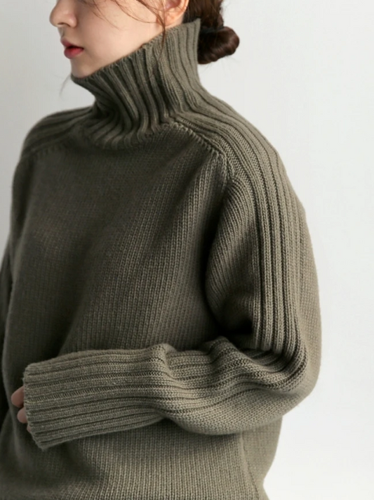 Women's Luxurious Oversized Ribbed Design Turtleneck Jumper | Ideal for Winter