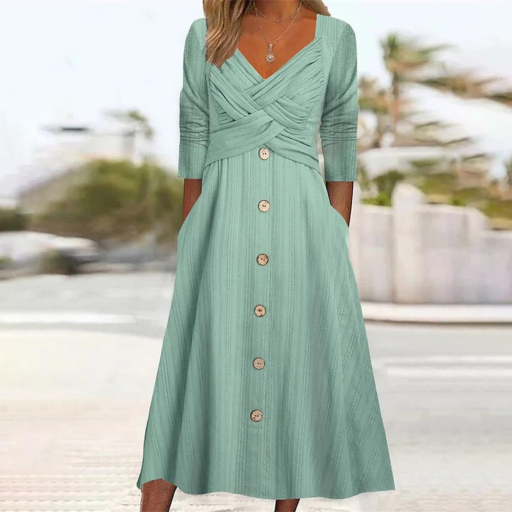 Women's Summer Casual Midi Dress with Half Sleeves | Perfect for Casual Days