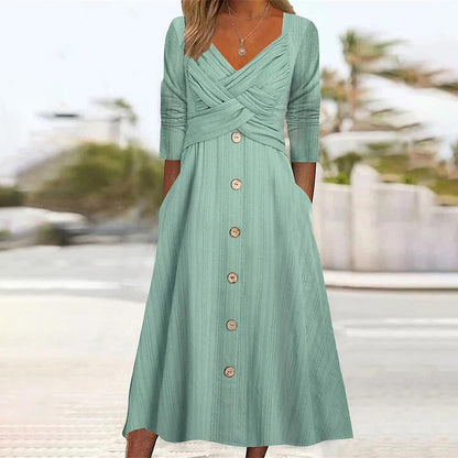 Women's Summer Casual Midi Dress with Half Sleeves | Perfect for Casual Days