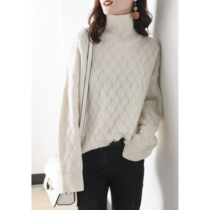 Women's Trendy Thick Knitted Turtleneck Jumper with Zigzag Pattern | Ideal for Winter