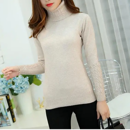 Women's Vintage Turtleneck Jumper with Cable Knit Sleeves | Ideal for Winter