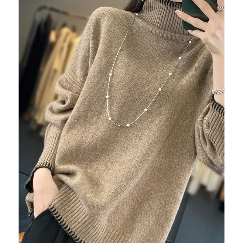 Women's Comfortable Soft Loose Knitted Turtleneck Jumper | Ideal for Winter