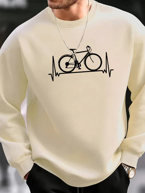 Men's Casual Sweatshirt with Bicycle Print | Ideal for Autumn/Winter