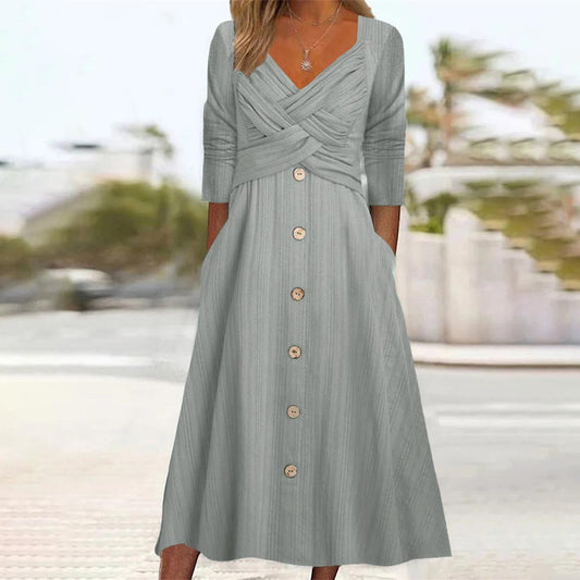 Women's Summer Casual Midi Dress with Half Sleeves | Perfect for Casual Days