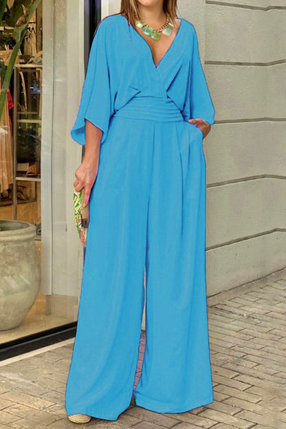Women's Loose Fit Pleated V-neck Jumpsuit | Ideal for Summer
