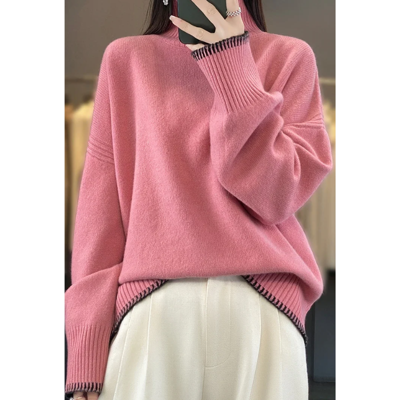 Women's Comfortable Soft Loose Knitted Turtleneck Jumper | Ideal for Winter