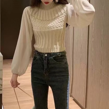 Women's Modern Sweater Vest with Transparent Sleeves Turtleneck Jumper | Ideal for winter