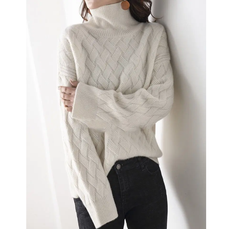 Women's Trendy Thick Knitted Turtleneck Jumper with Zigzag Pattern | Ideal for Winter