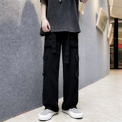 Men's Classic Black Straight Cargo Pants with Relaxed Fit | Perfect for Casual Days
