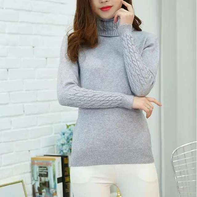 Women's Vintage Turtleneck Jumper with Cable Knit Sleeves | Ideal for Winter