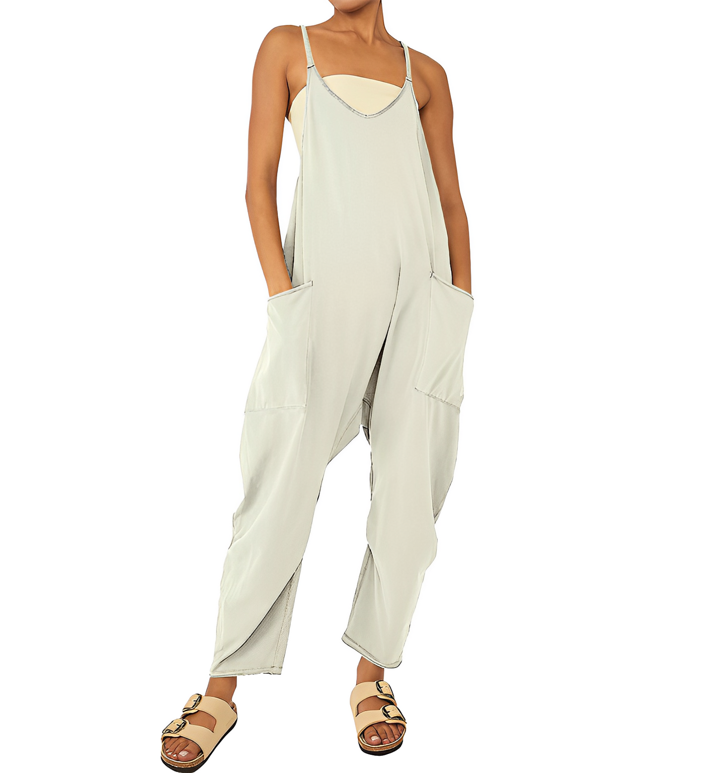 Women's Chic Sleeveless V-neck Jumpsuit with Pockets | Ideal for Summer