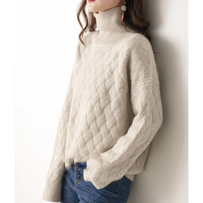 Women's Trendy Thick Knitted Turtleneck Jumper with Zigzag Pattern | Ideal for Winter