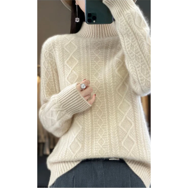 Stylish Cable Knit Turtleneck Jumper for Women | Ideal for winter