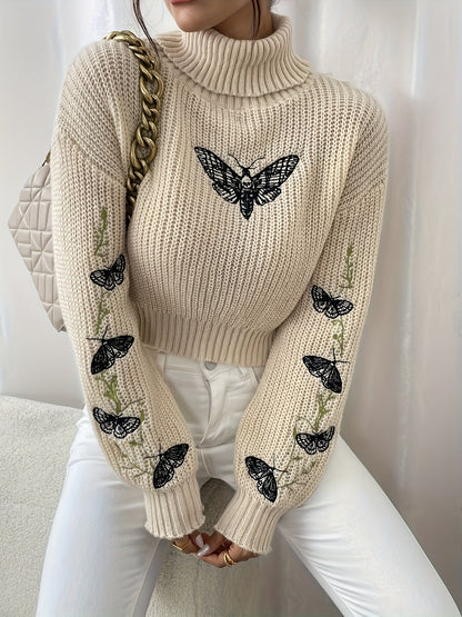 Women's Butterfly Pattern Turtleneck Jumper | Ideal for winter