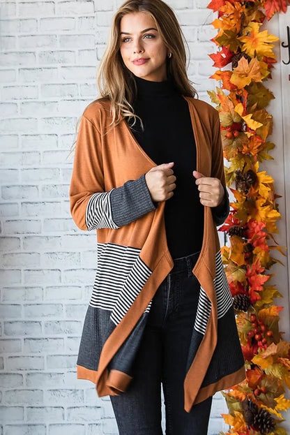 Women's Casual Striped Color Panel Knitted Cardigan | Ideal for Winter