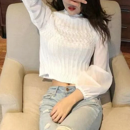 Women's Modern Sweater Vest with Transparent Sleeves Turtleneck Jumper | Ideal for winter