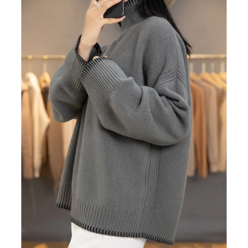 Women's Comfortable Soft Loose Knitted Turtleneck Jumper | Ideal for Winter