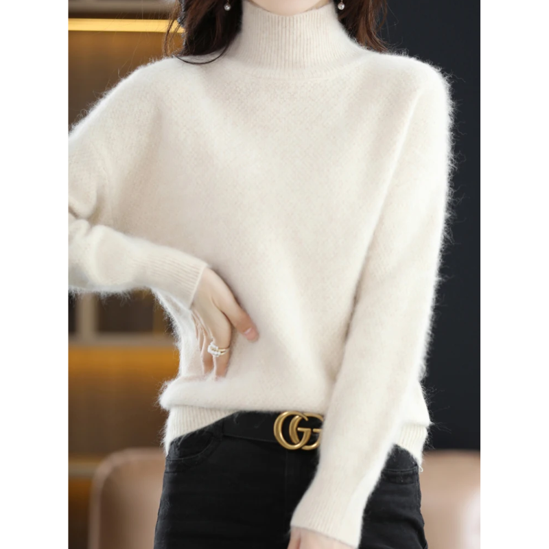 Women's Elegant Hollow Print Turtleneck Knitted Jumper for Women | Ideal for Winter