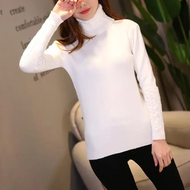 Women's Vintage Turtleneck Jumper with Cable Knit Sleeves | Ideal for Winter