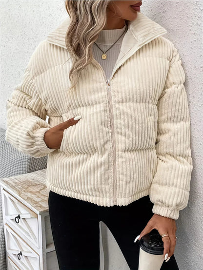 Warm Winter Jacket With Puffer Short Elegant Beige For Women | Ideal for Winter