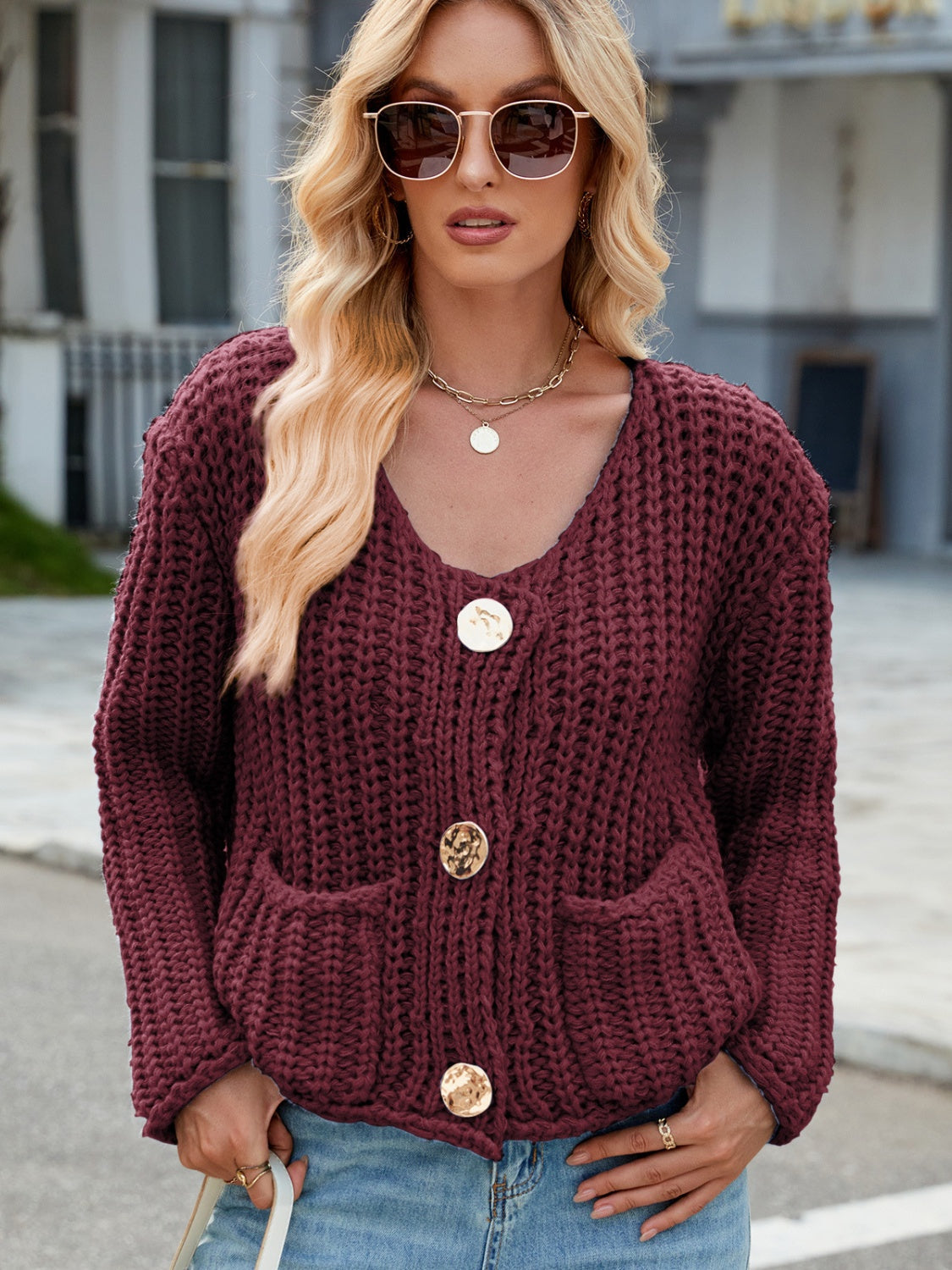 Women's Cozy Knitted Cardigan with Pockets and Buttons | Ideal for Winter