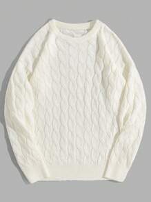 Men's White Cashmere Crew Neck Jumper with Stylish Braided Pattern | Ideal for Winter