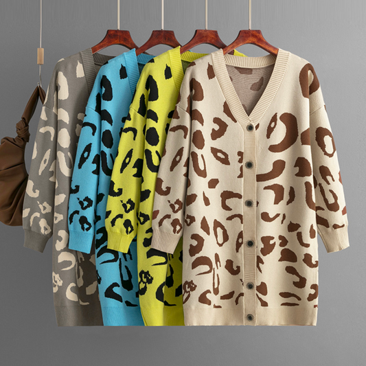 Women's Comfortable Leopard Print Knit Cashmere Cardigan with Buttons |  Ideal for Winter
