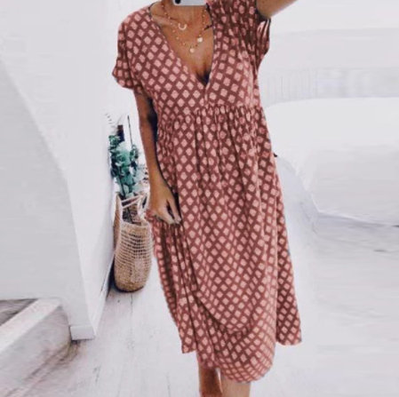 Women's Bohemian Dress with V-Neck
