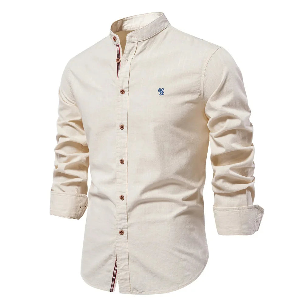 Men's Shirt with Stand-Up Collar Long Sleeve Button Closure | Ideal for All Seasons