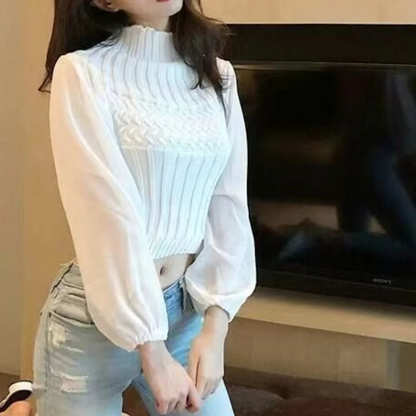 Women's Modern Sweater Vest with Transparent Sleeves Turtleneck Jumper | Ideal for winter