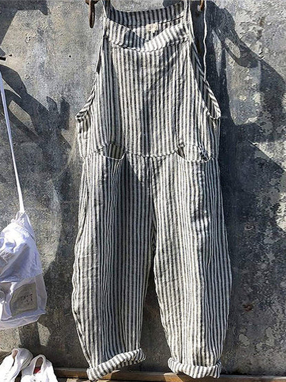 Women's Vintage Sleeveless Striped Baggy Jumpsuit  | Ideal for Summer