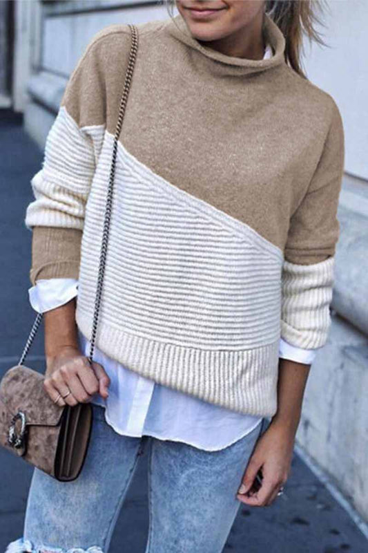 Women's Modern Color Block High Neck Jumper | Ideal for Winter