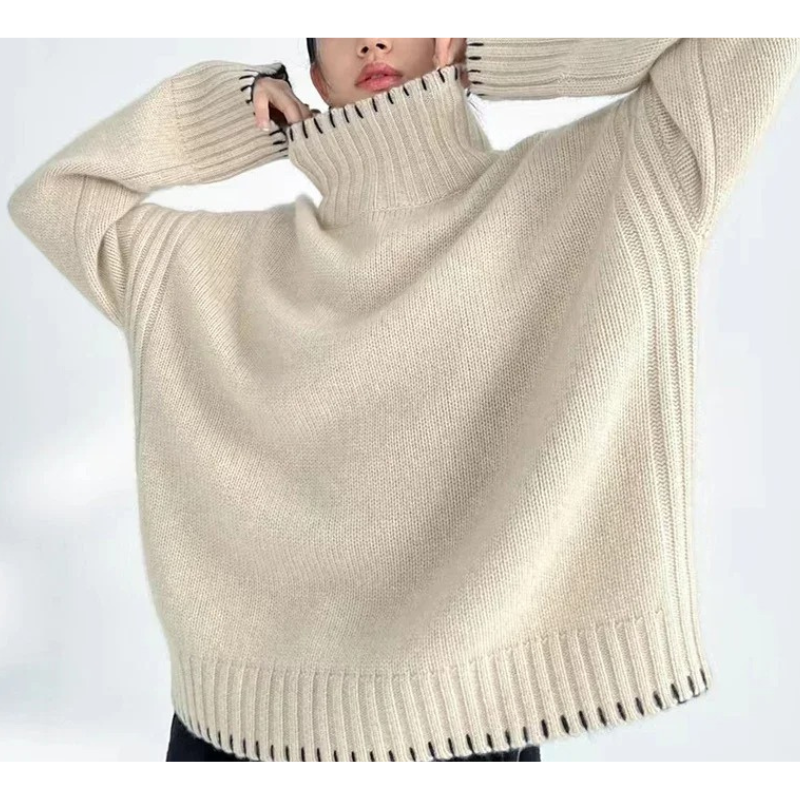 Women's Comfortable Soft Loose Knitted Turtleneck Jumper | Ideal for Winter