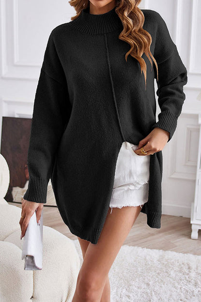 Women's Cozy Cashmere Turtleneck Jumper with Middle Slit | Ideal for Winter