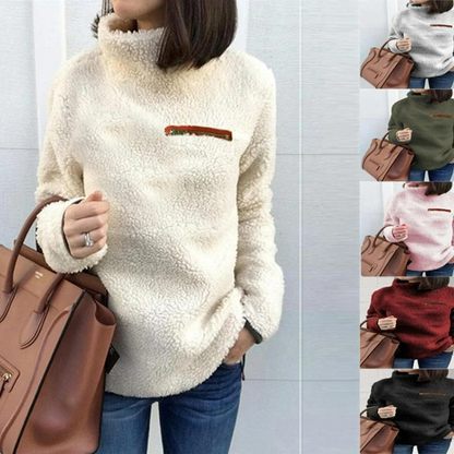 Warm Fleece Turtleneck Sweater with Zipper for Women | Ideal for Winter