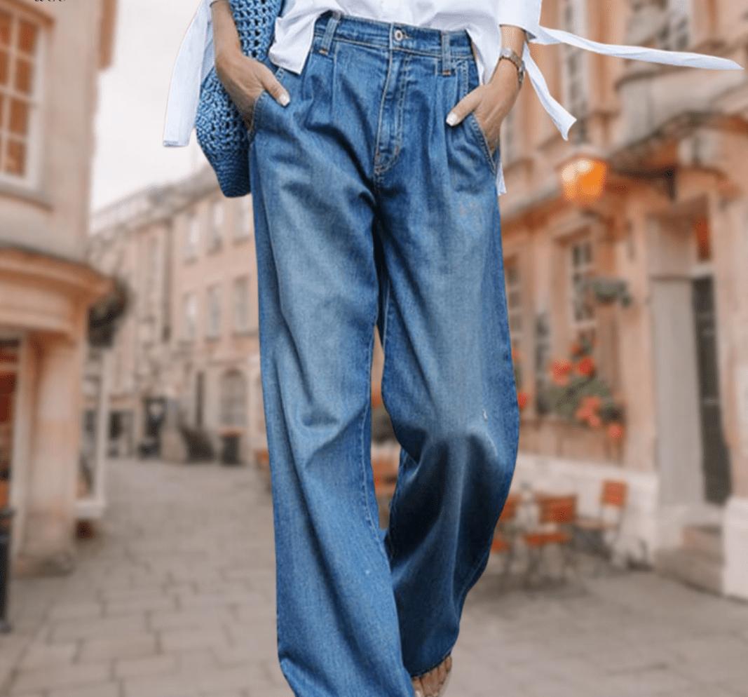 Lila - Blue Washed Vintage Wide Leg Baggy Jeans - For Women | Modern Style