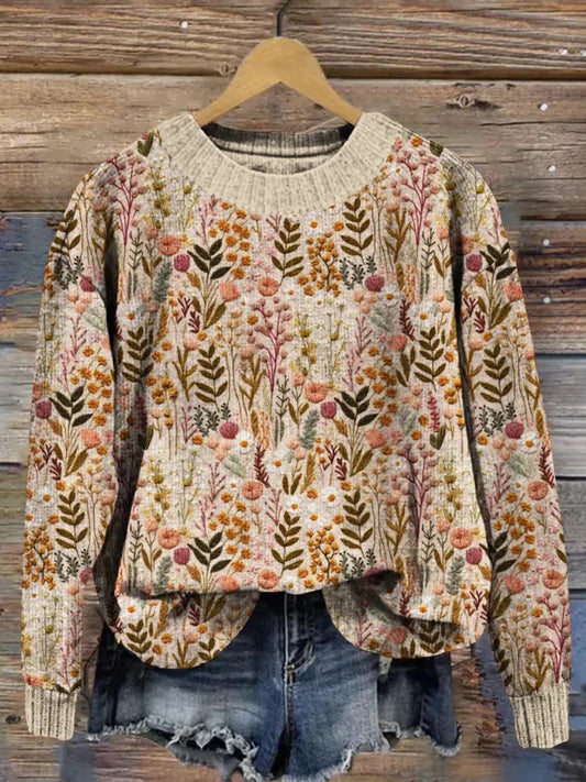 Women's Stylish Floral Embroidery Knit Jumper | Ideal for Winter
