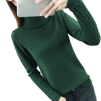 Women's Vintage Turtleneck Jumper with Cable Knit Sleeves | Ideal for Winter