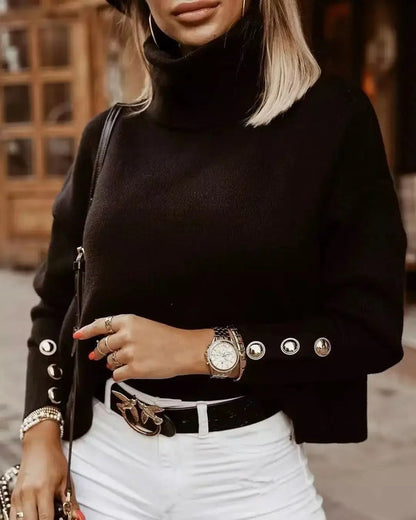Women's Modern Knitted Turtleneck Jumper with Buttons | Ideal for Winter