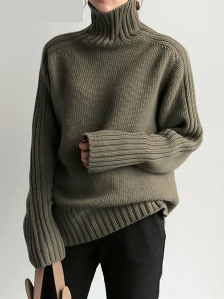 Women's Luxurious Oversized Ribbed Design Turtleneck Jumper | Ideal for Winter