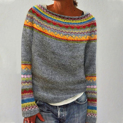 Trendy Retro Print Multicolored Jumper with Long Sleeves for Women | Ideal for Winter