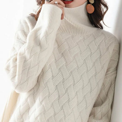 Women's Trendy Thick Knitted Turtleneck Jumper with Zigzag Pattern | Ideal for Winter