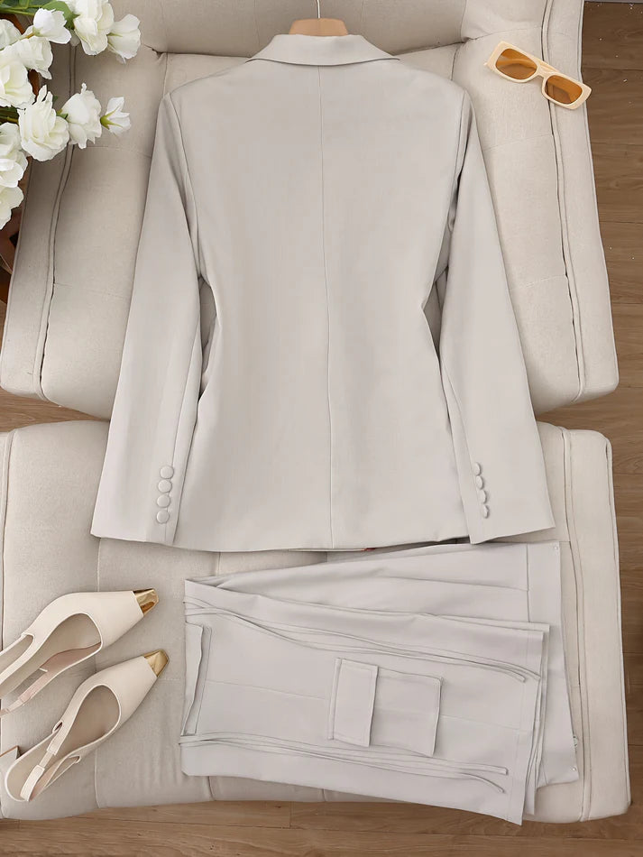 Elegant Shawl Collar Blazer & Flap Pocket Pants Blazer Set for Women | For Formal Occasions