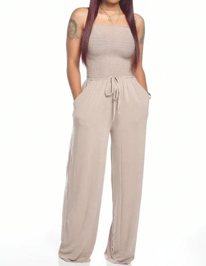 Women's Smock Strapless Jumpsuit with Drawstring | Ideal for summer