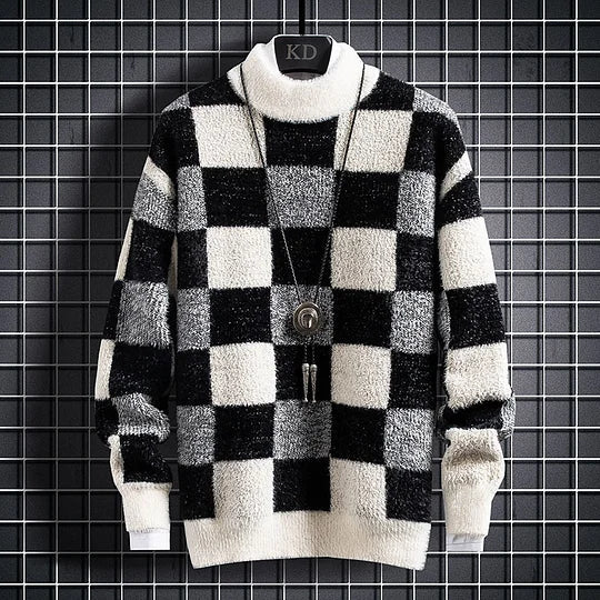 Men's Cozy Checked High-neck Jumper | Ideal for Winter