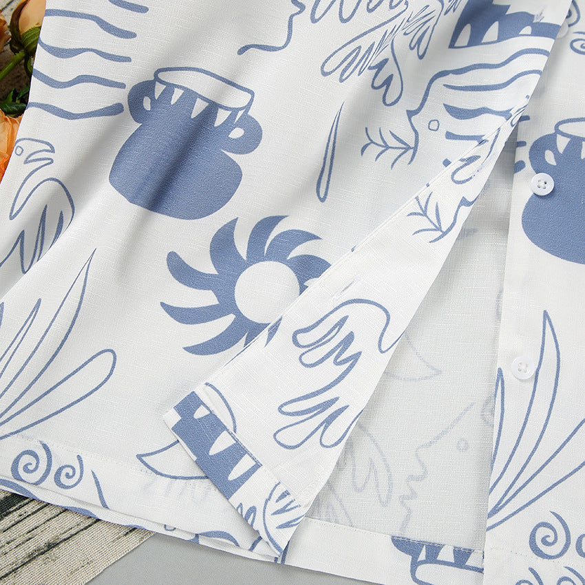 Women's Relaxed Lightweight Loungewear Set with Ocean-Inspired Prints