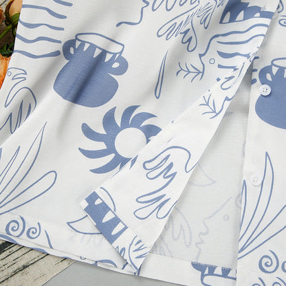 Women's Relaxed Lightweight Loungewear Set with Ocean-Inspired Prints