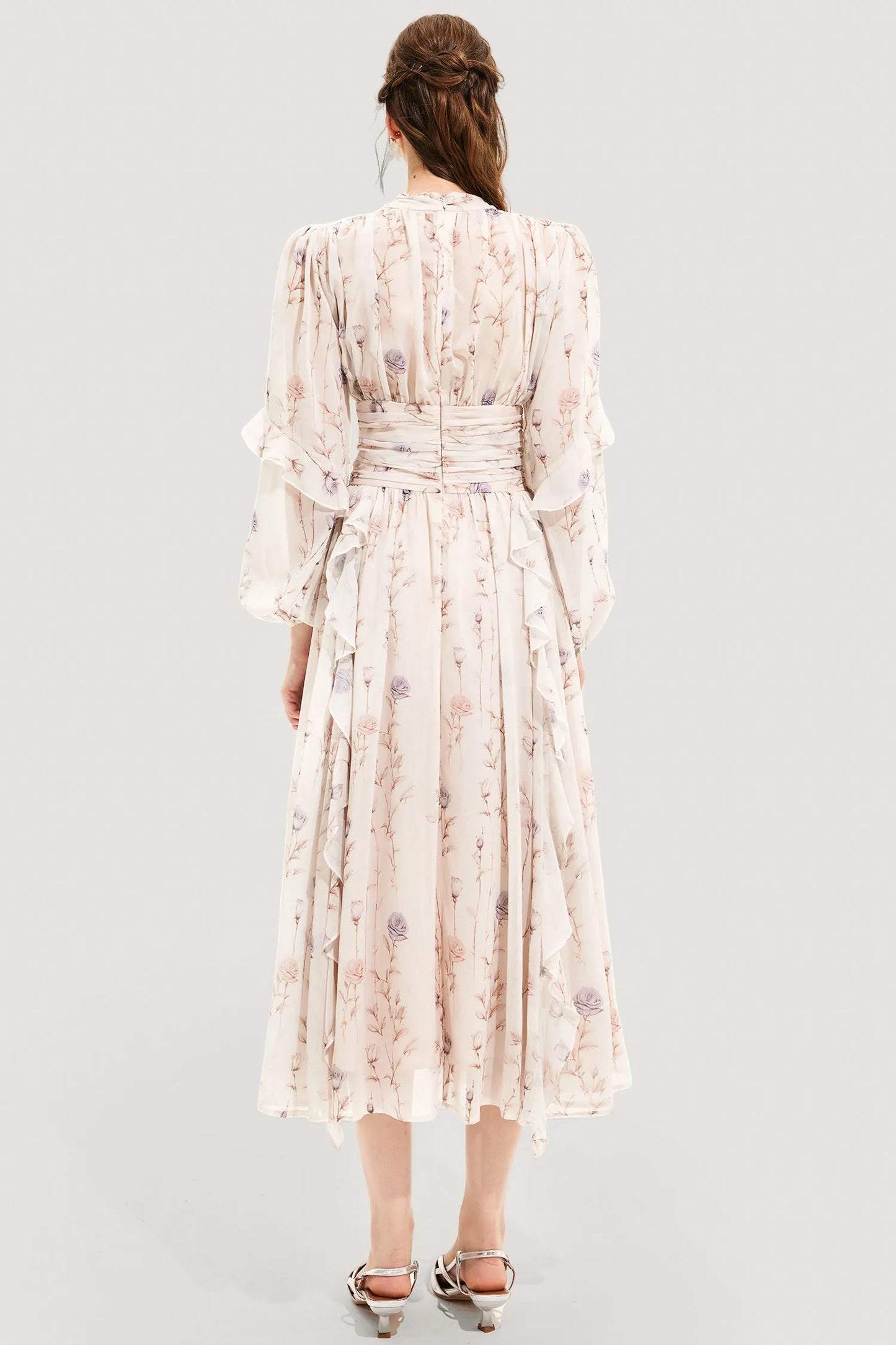 Women's Elegant Lightweight Floral Maxi Dress with Pleated Skirt